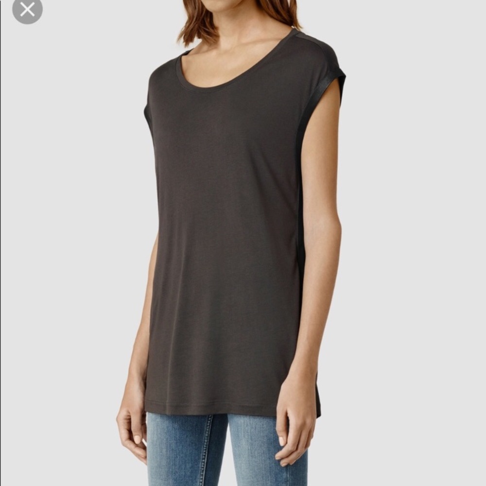 All Saints Leather Trim Top